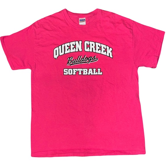 GILDAN Pink “Queen Creek Bulldogs Softball” T Shirt. Unisex. Size L. GUC. - Picture 1 of 4